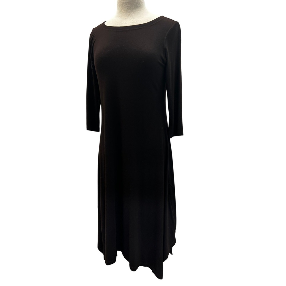 Eileen Fisher Midi Dress Womens S Brown Excellent 3/4 Sleeve Jersey Knit F2VF